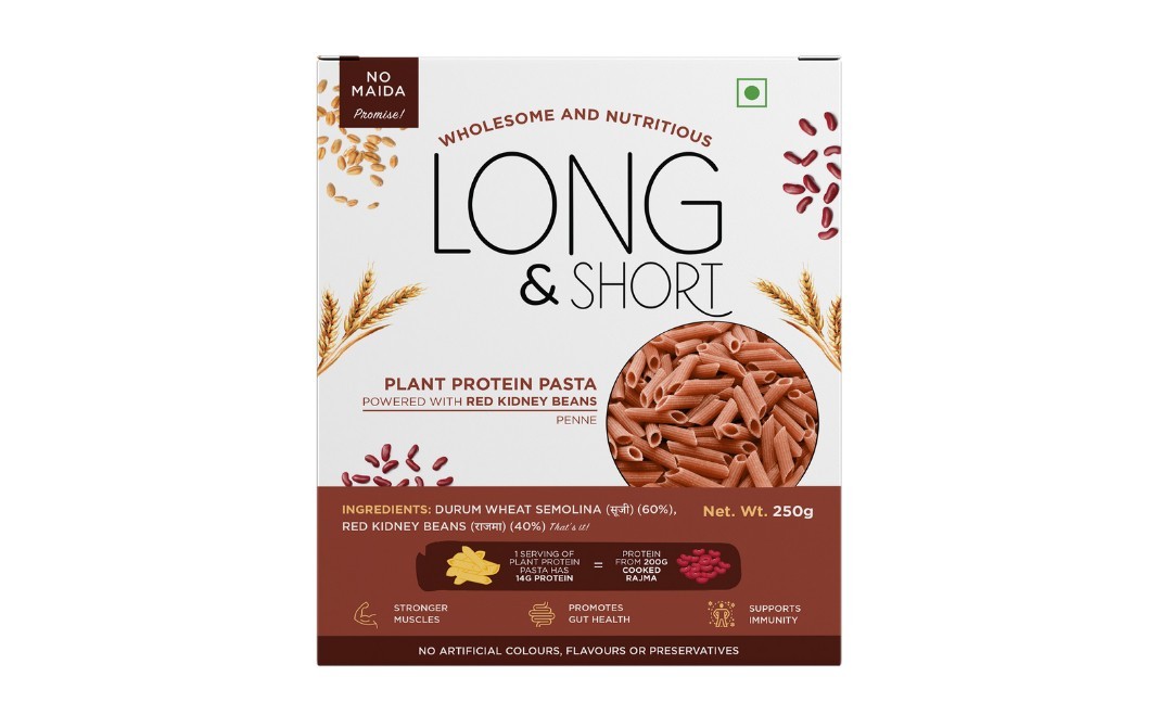 Long & Short Plant Protein Pasta Powered With Red Kidney Beans Penne   Box  250 grams